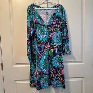 Lilly Pulitzer Cath Dress 3/4Sleeve Paisley Colourful Paisley Floral Pattern XXL